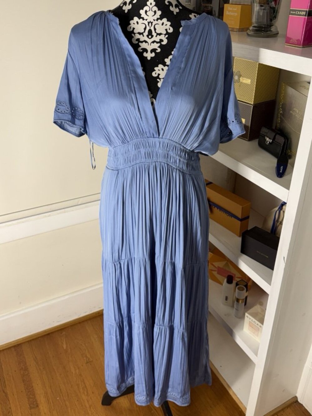 NWT Muse Republic Of Clothing Silky Blue Midi, Dress Pockets, Pretty Peri XL 16